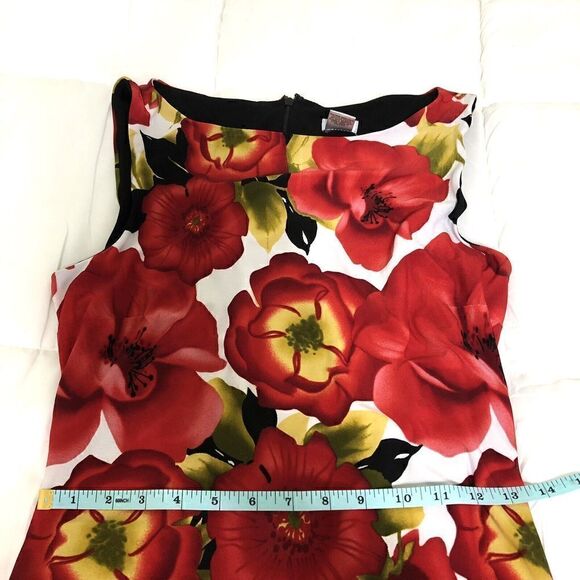Cache Womens Sleeveless Red Floral Leopard Trim lined Sheath Dress Size 4 - Picture 6 of 9